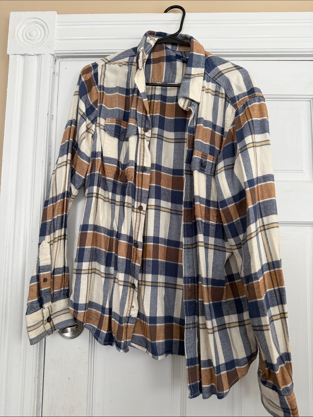 George Plaid Button-Down Shirt in Cream, Navy & Brown